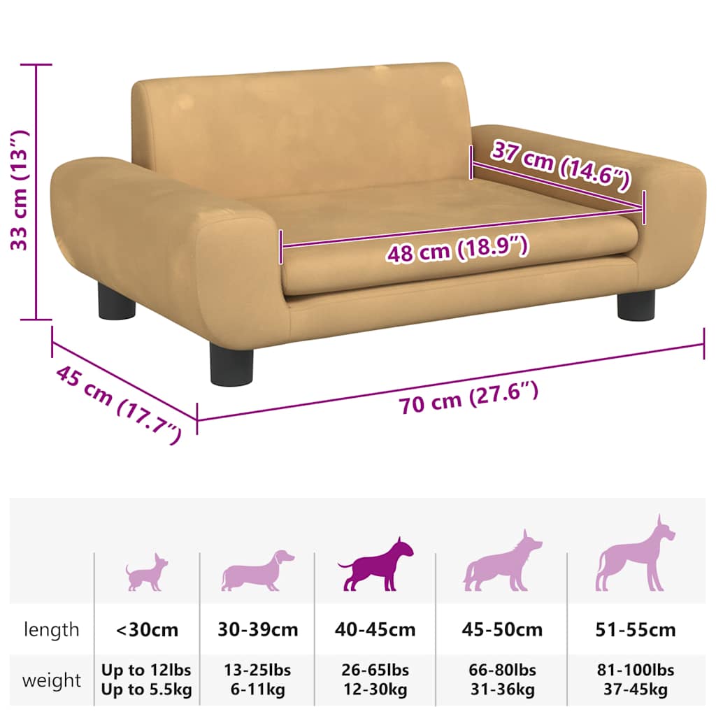 hundeseng 70x45x33 cm velour brun