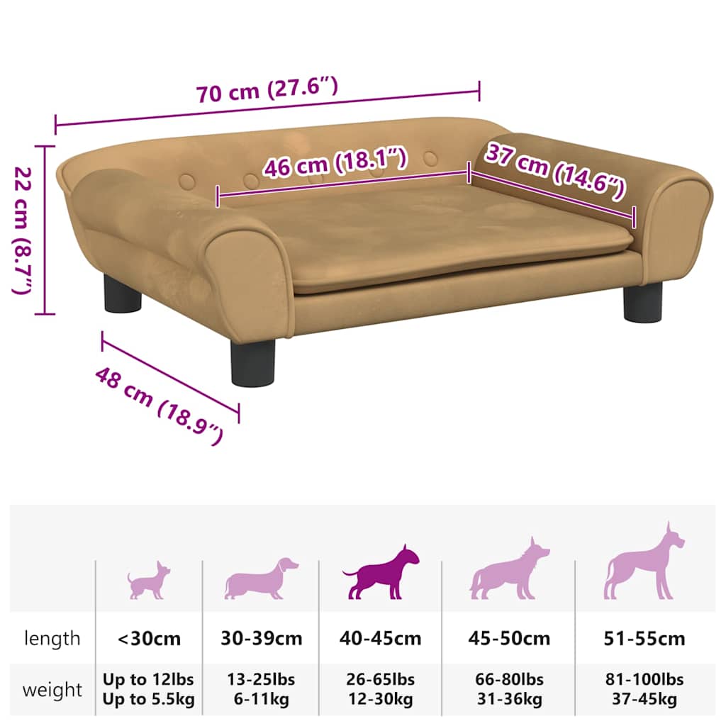 hundeseng 70x48x22 cm velour brun