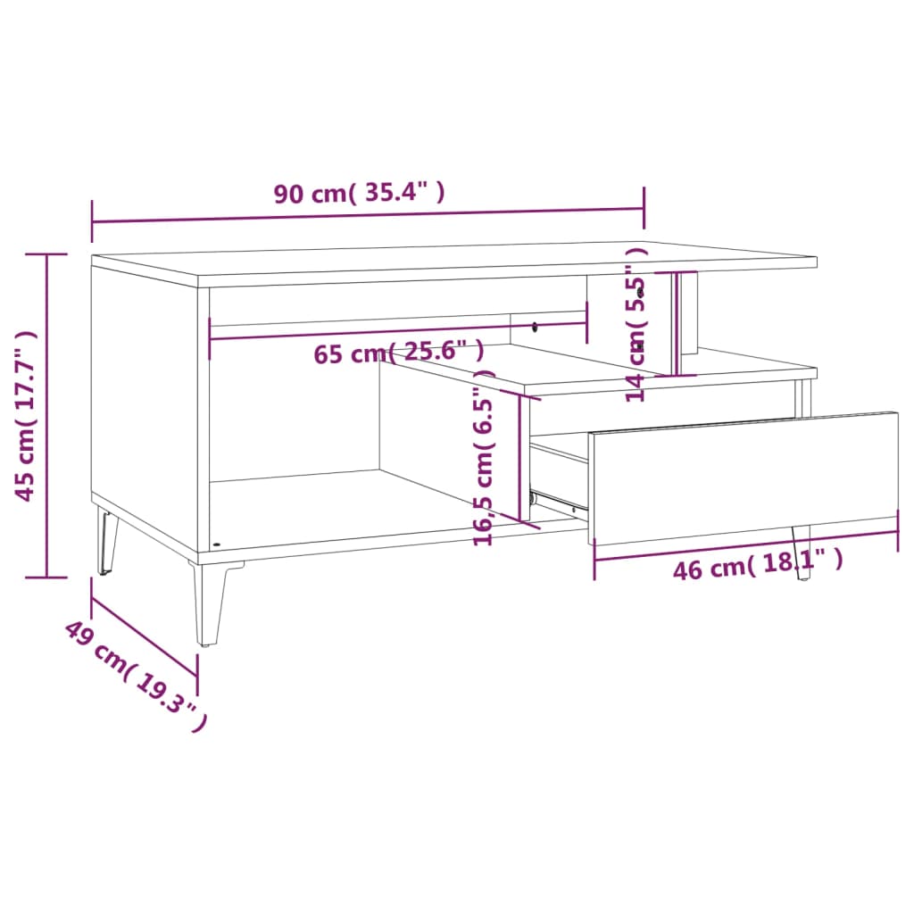 sofabord 90x49x45 cm konstrueret træ Grå sonoma-eg
