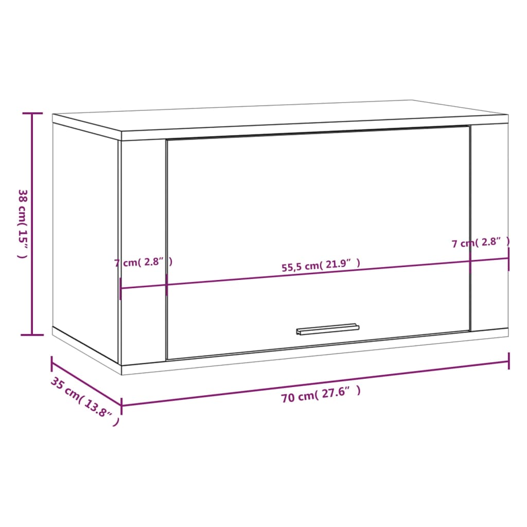 væghængt skoskab 70x35x38 cm konstrueret træ betongrå