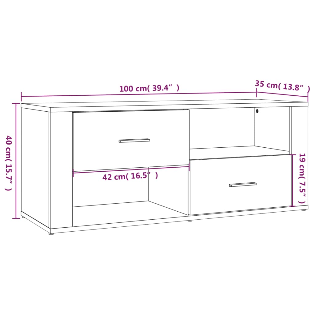 tv-bord 100x35x40 cm konstrueret træ hvid