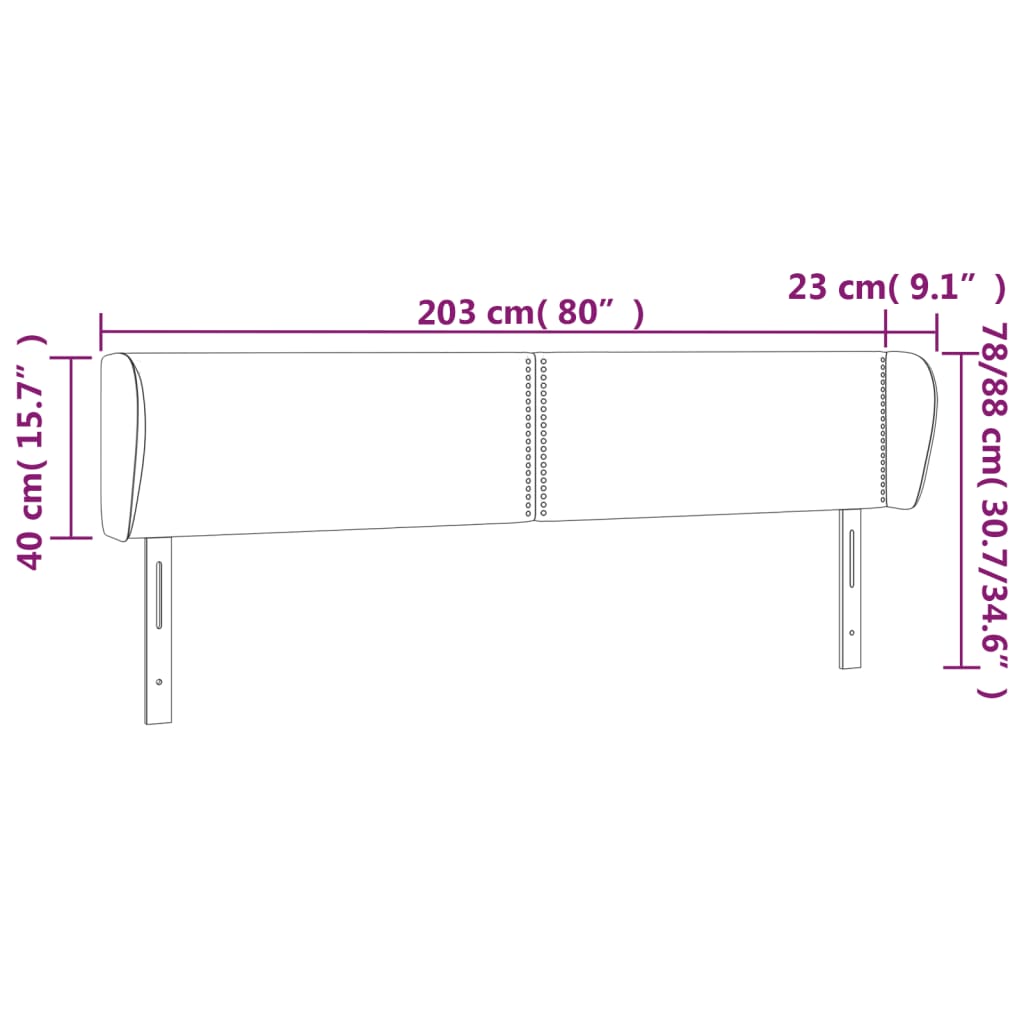 sengegavl med kanter 203x23x78/88cm stof lysegrå