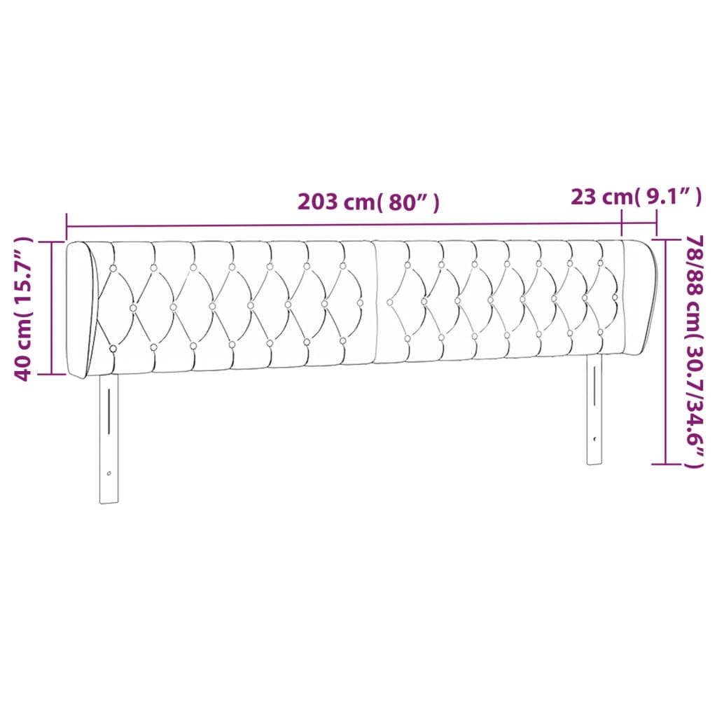 sengegavl med kanter 203x23x78/88cm stof lysegrå