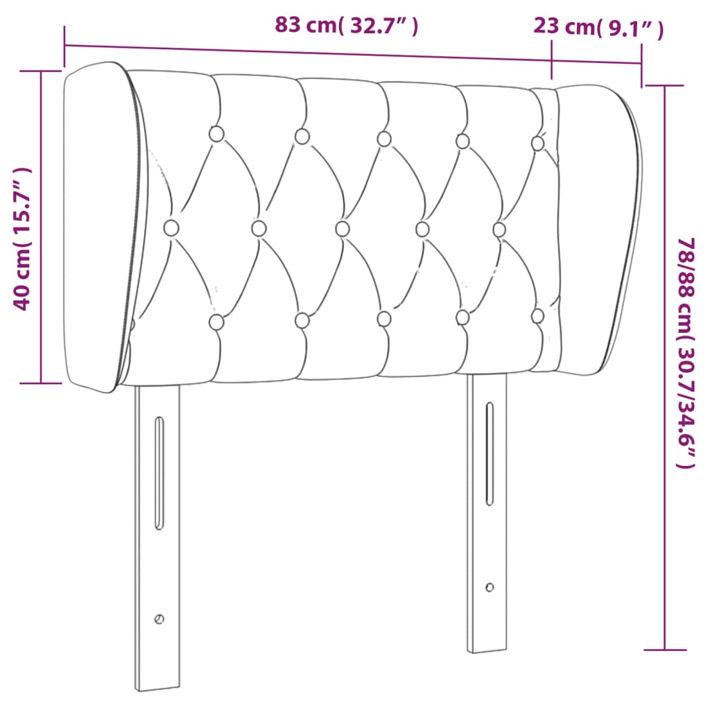 sengegavl med kanter 83x23x78/88 cm fløjl sort