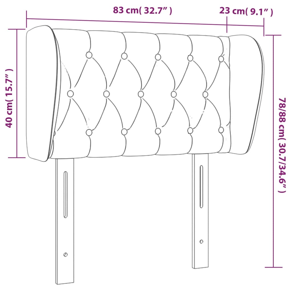 sengegavl med kanter 83x23x78/88 cm fløjl lyserød