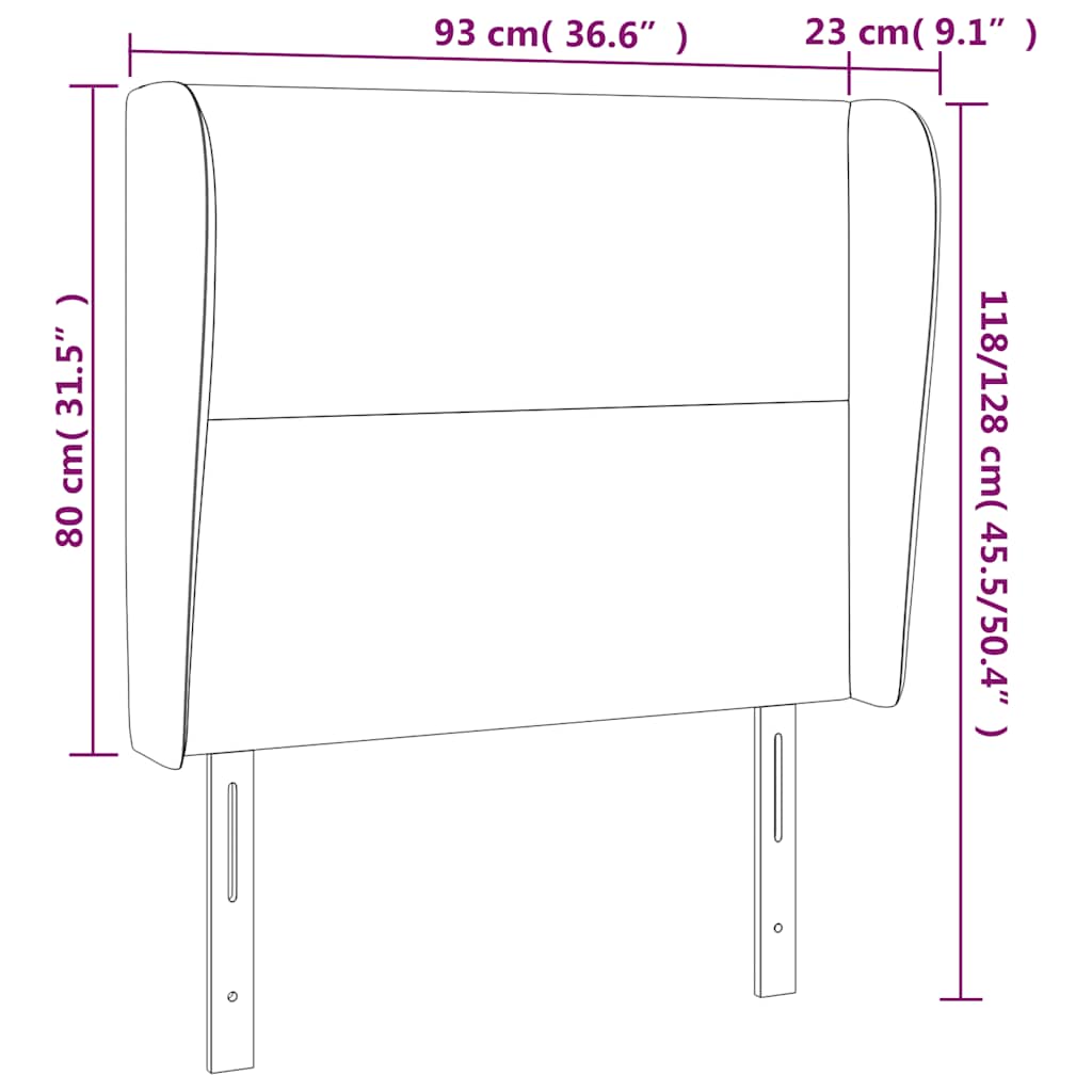 sengegavl med kanter 93x23x118/128 cm fløjl mørkeblå