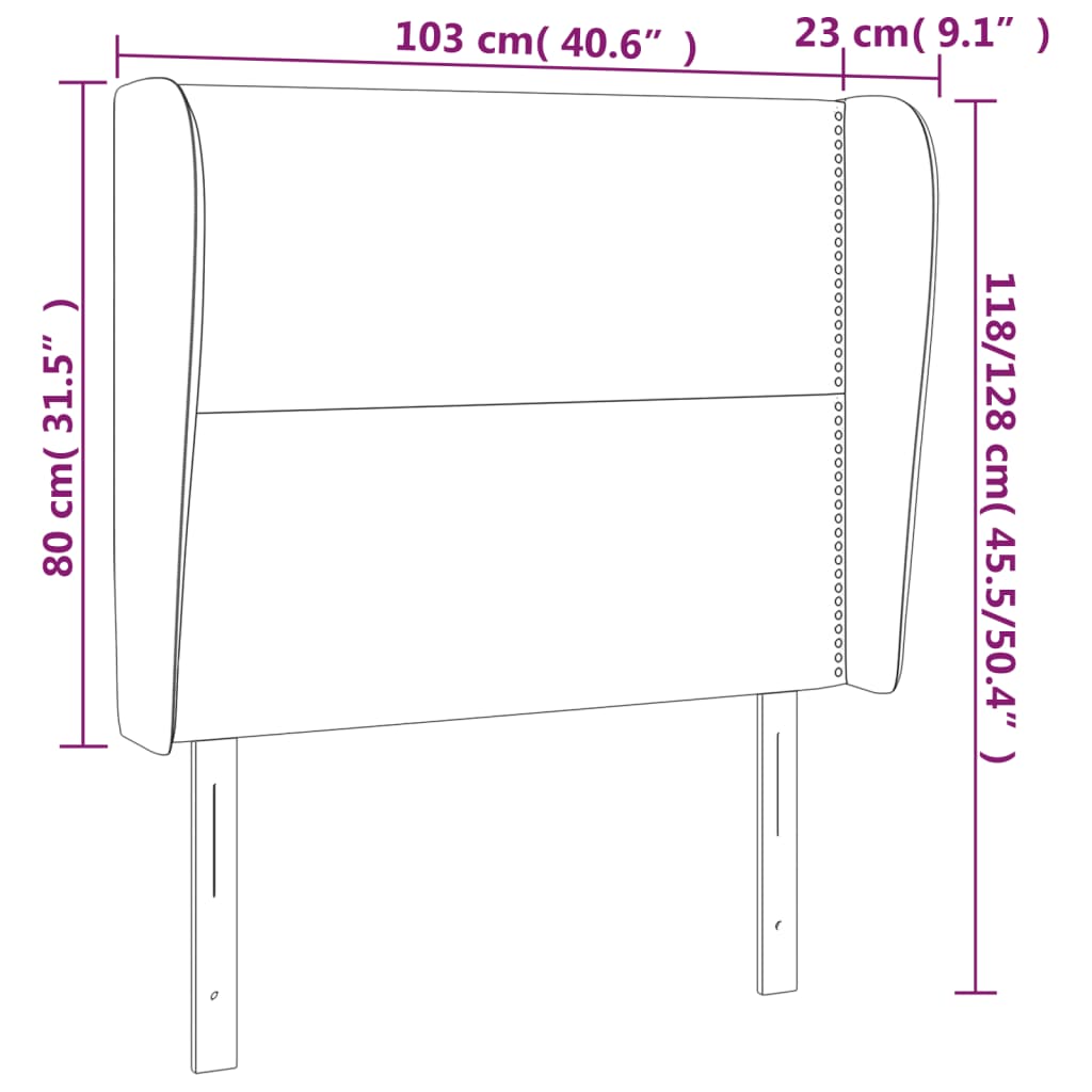 sengegavl med kanter 103x23x118/128 cm stof sort
