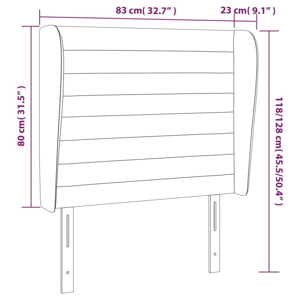 sengegavl med kanter 83x23x118/128 cm stof blå