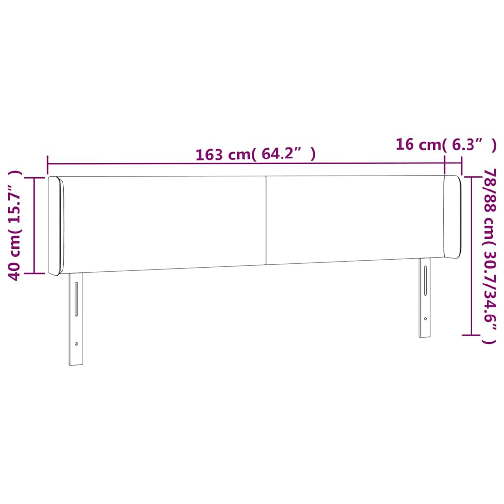 sengegavl med kanter 163x16x78/88 cm stof cremefarvet