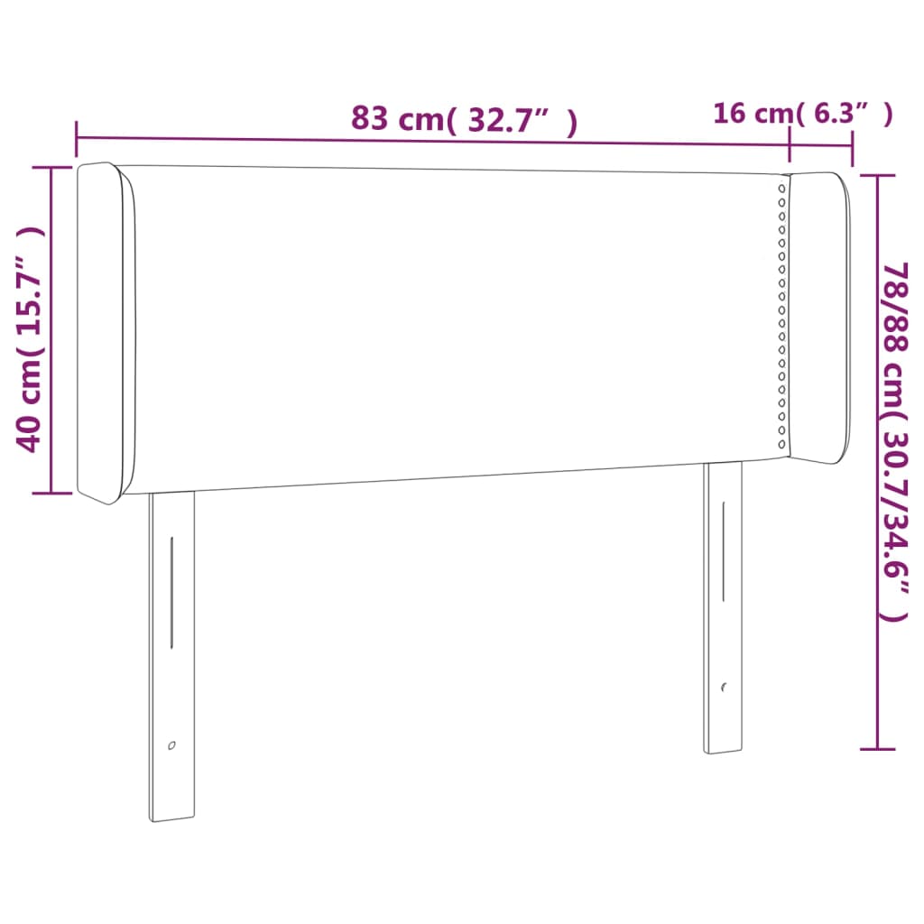 sengegavl med kanter 83x16x78/88 cm fløjl lysegrå