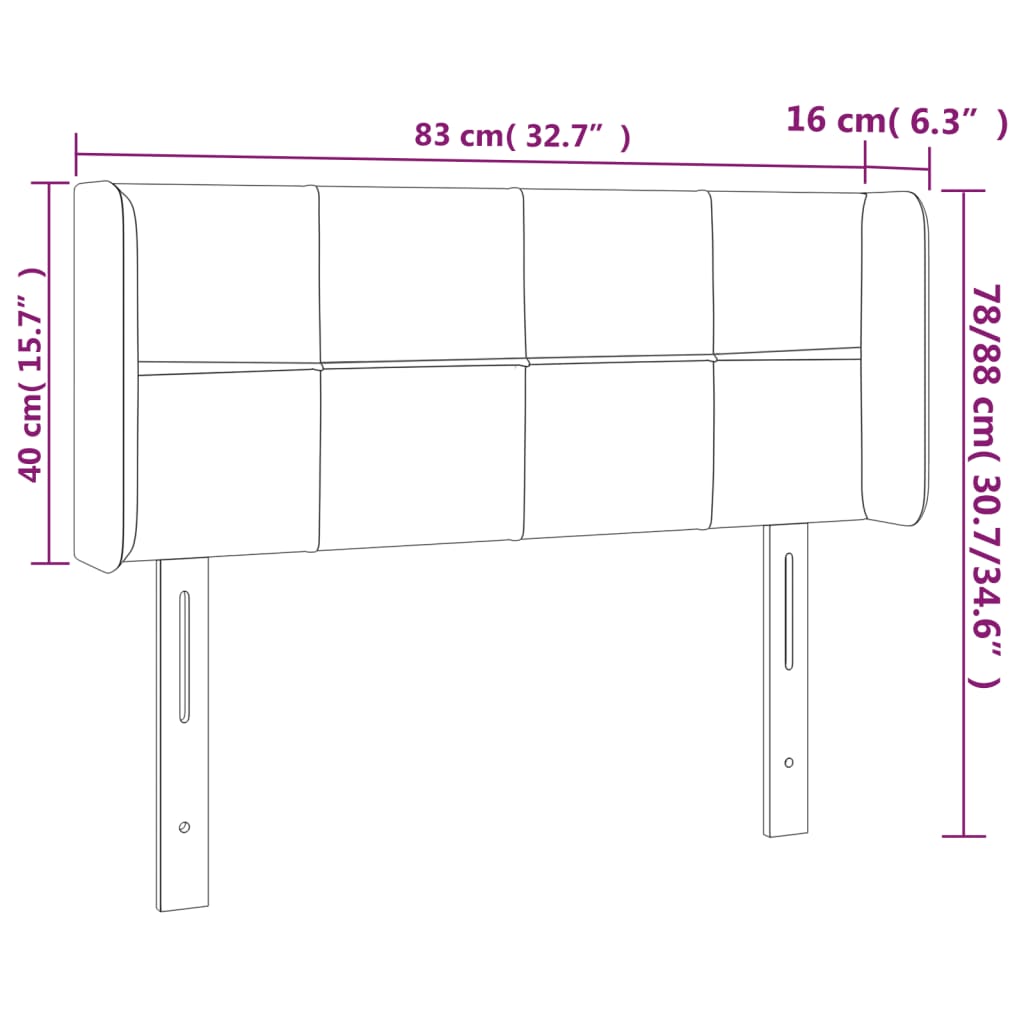 sengegavl med kanter 83x16x78/88 cm fløjl lysegrå