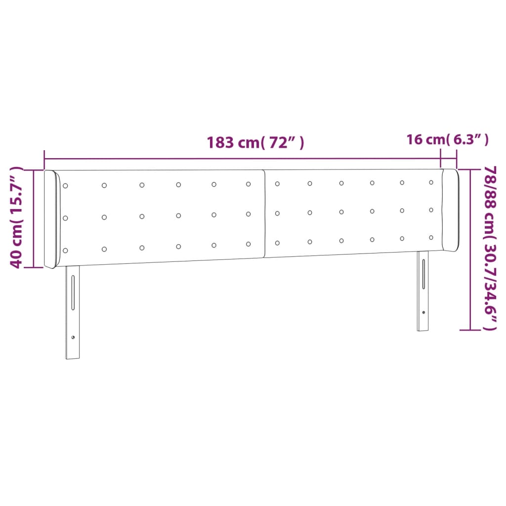 sengegavl med kanter 183x16x78/88 cm kunstlæder cremefarvet