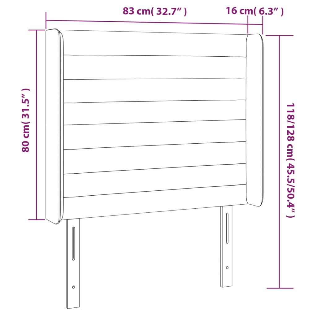 sengegavl med kanter 83x16x118/128 cm stof blå