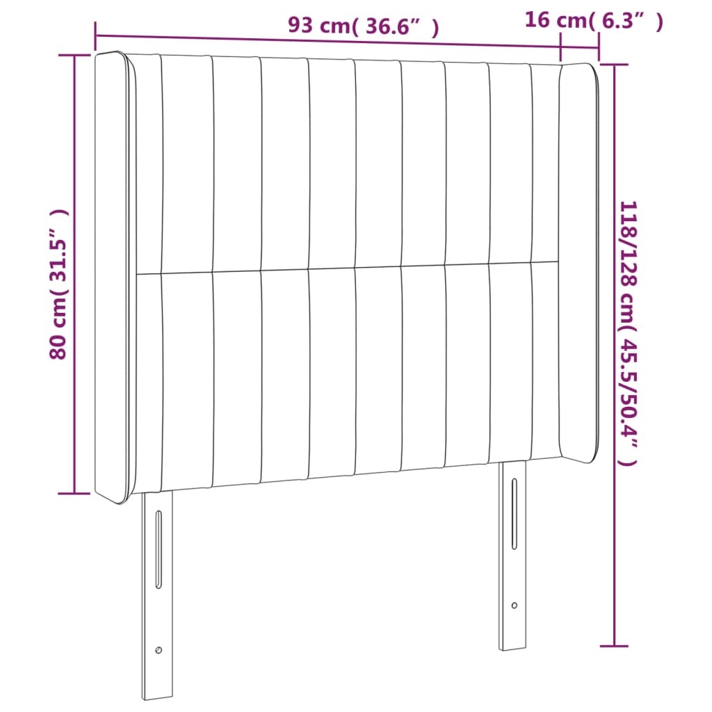sengegavl med kanter 93x16x118/128 cm fløjl lysegrå
