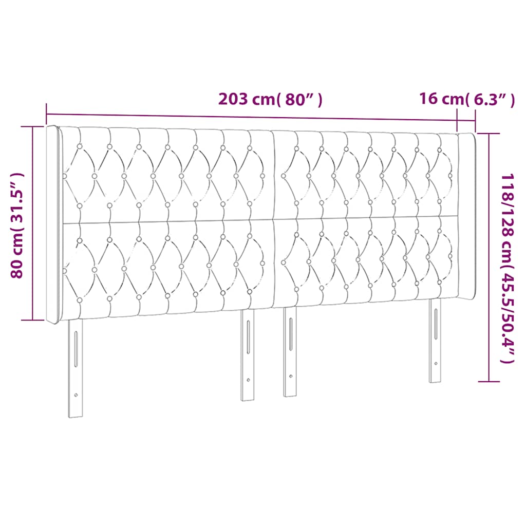 sengegavl med kanter 203x16x118/128 cm fløjl mørkeblå