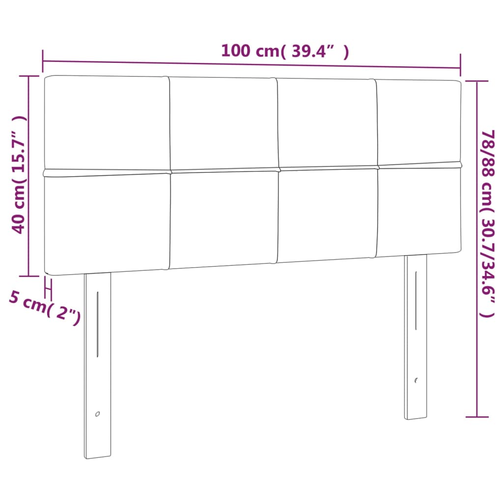 sengegavl med LED-lys 100x5x78/88 cm stof lysegrå