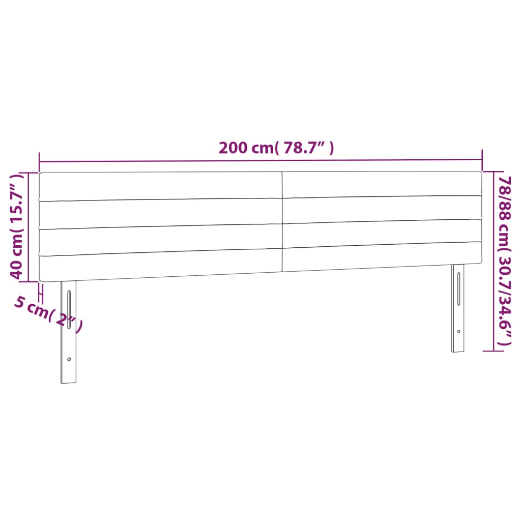 sengegavl med LED-lys 200x5x78/88 cm stof lysegrå
