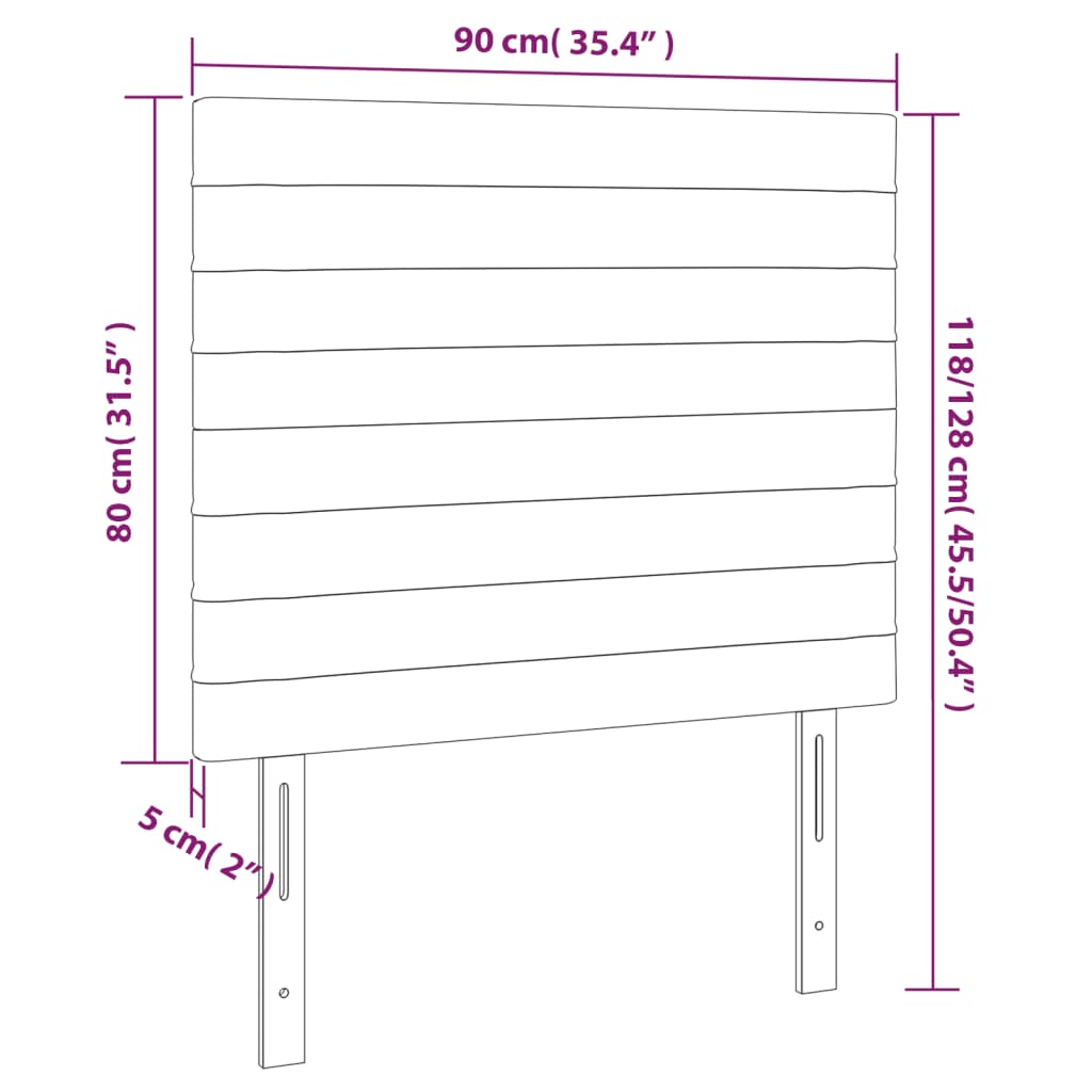 sengegavl med LED-lys 90x5x118/128 cm stof sort