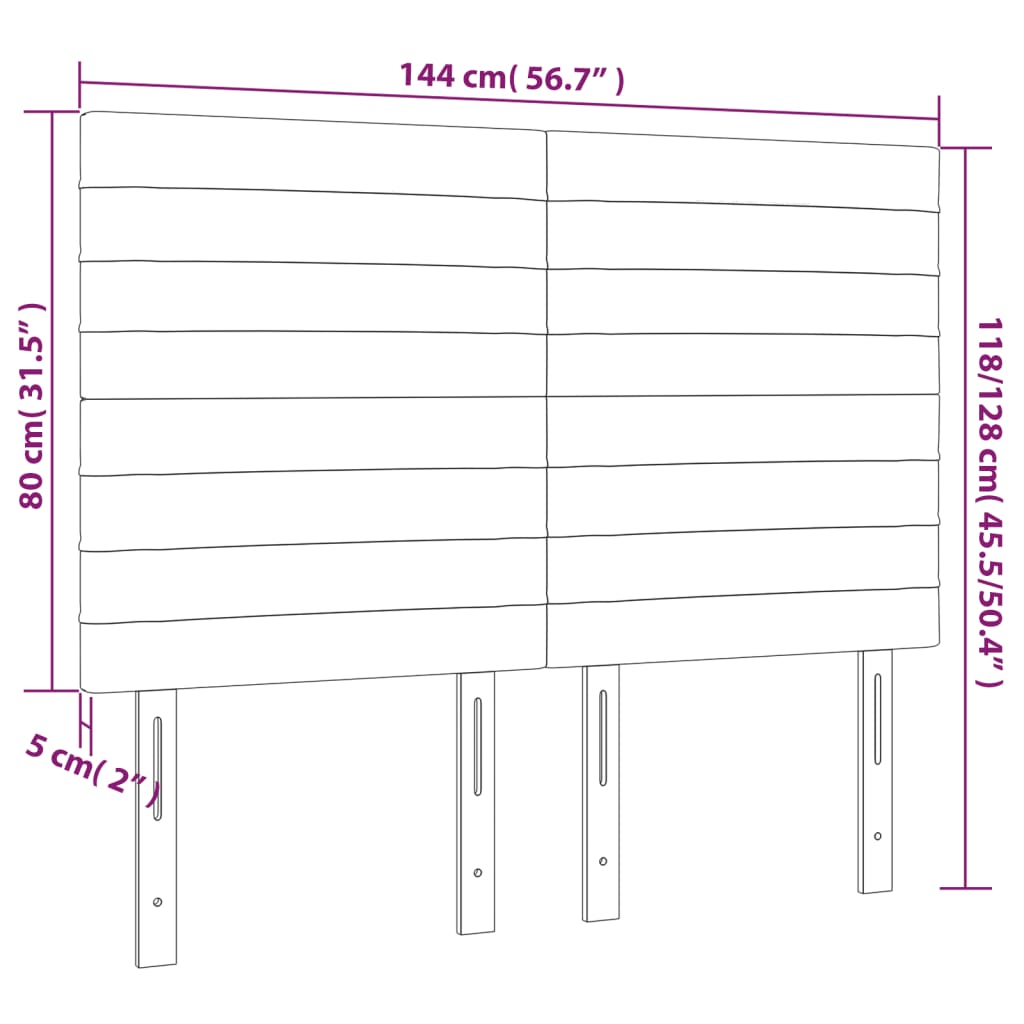 sengegavl med LED-lys 144x5x118/128 cm stof blå
