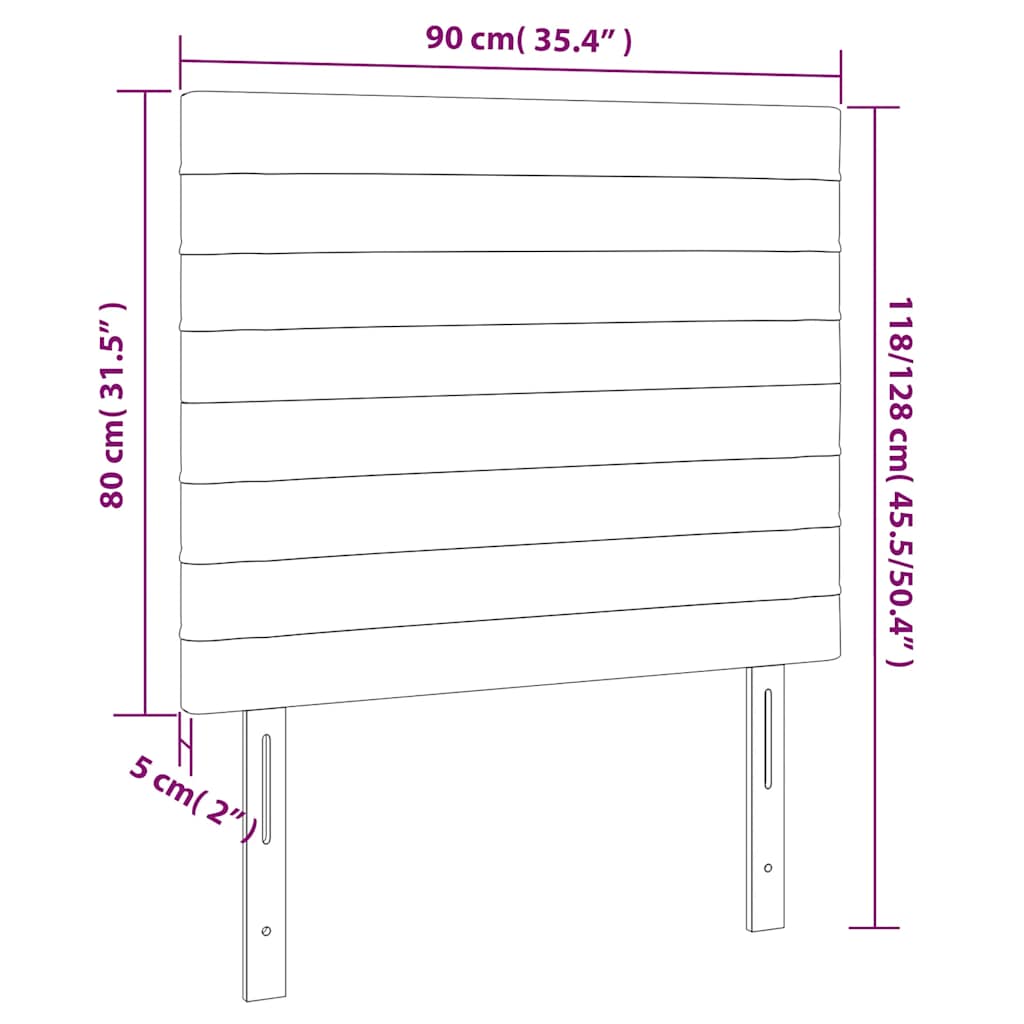 sengegavl med LED-lys 90x5x118/128 cm fløjl mørkeblå