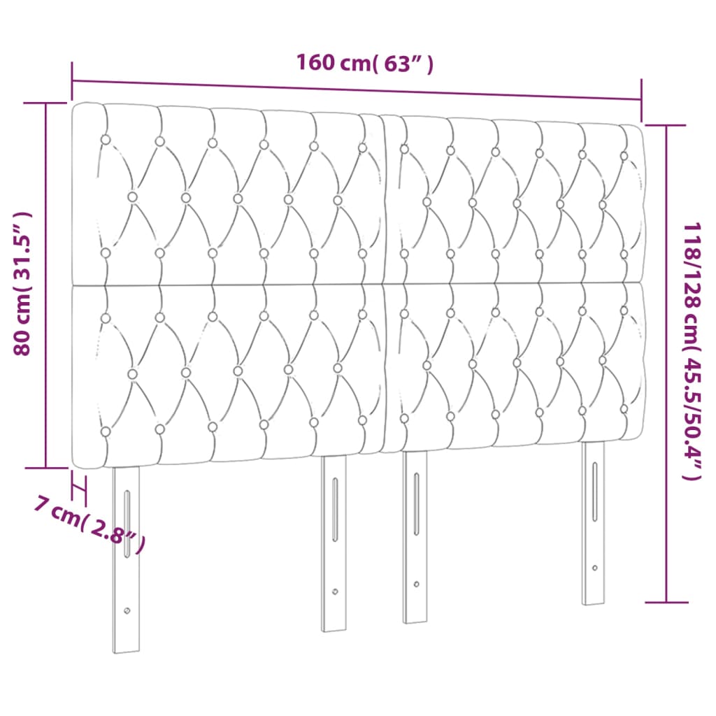 sengegavl med LED-lys 160x7x118/128 cm fløjl lyserød
