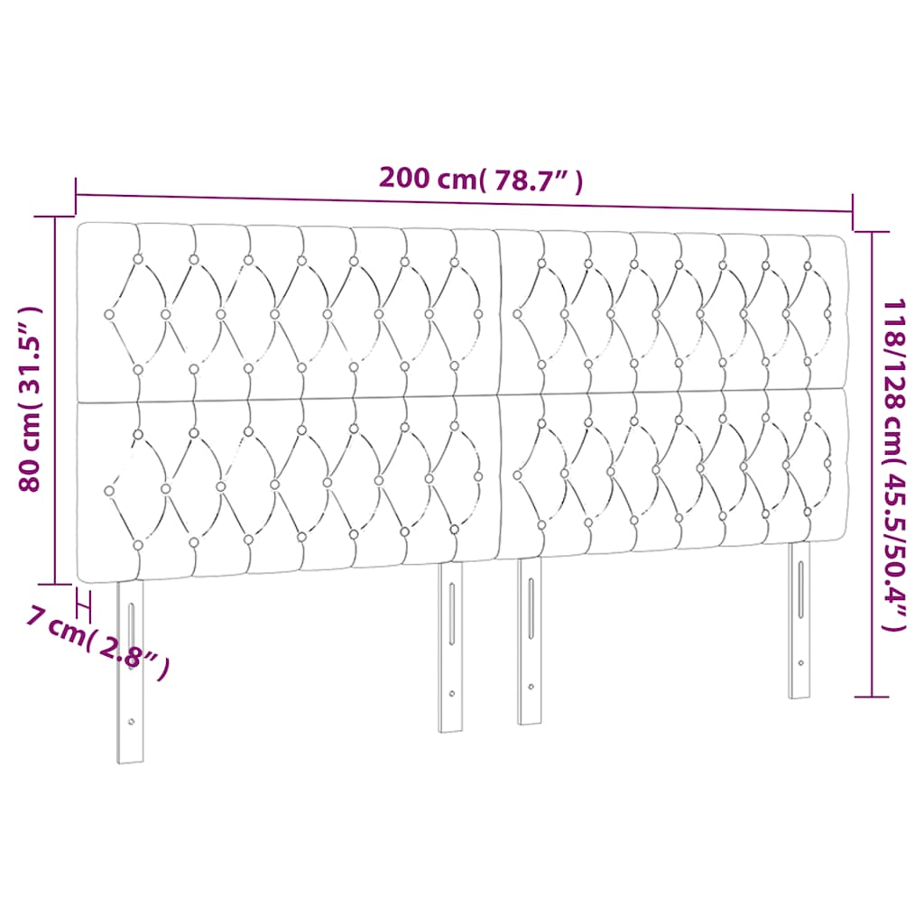sengegavl med LED-lys 200x7x118/128 cm fløjl mørkegrøn