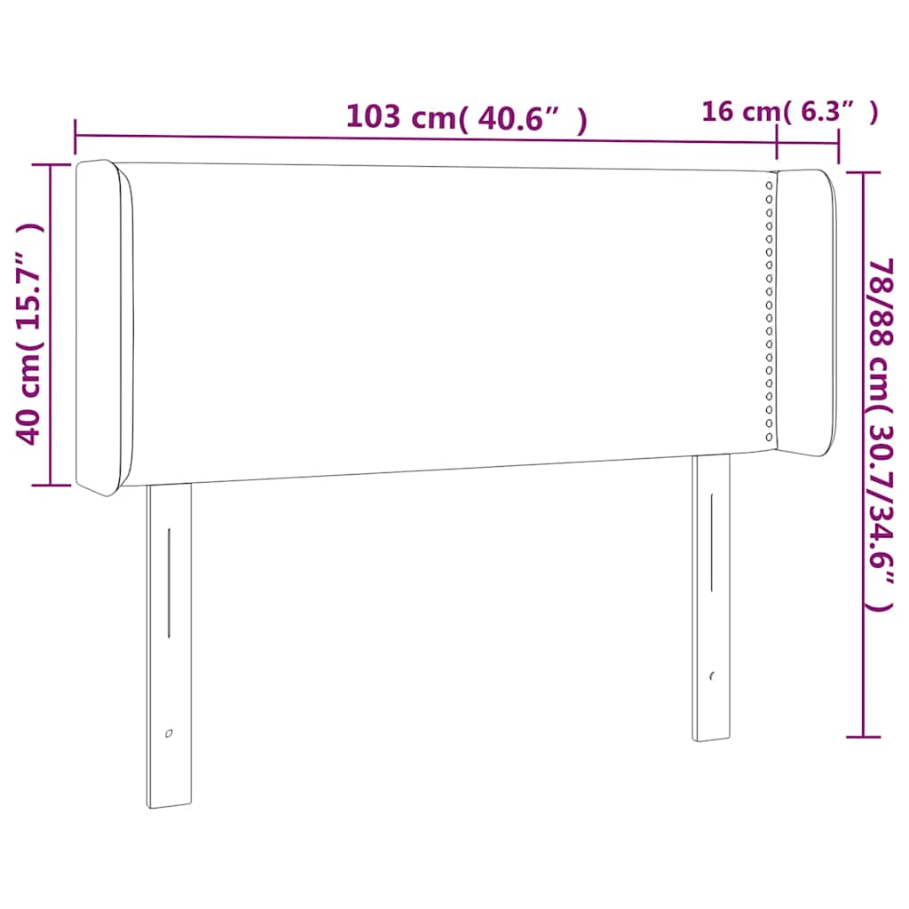sengegavl med LED-lys 103x16x78/88 cm fløjl mørkeblå