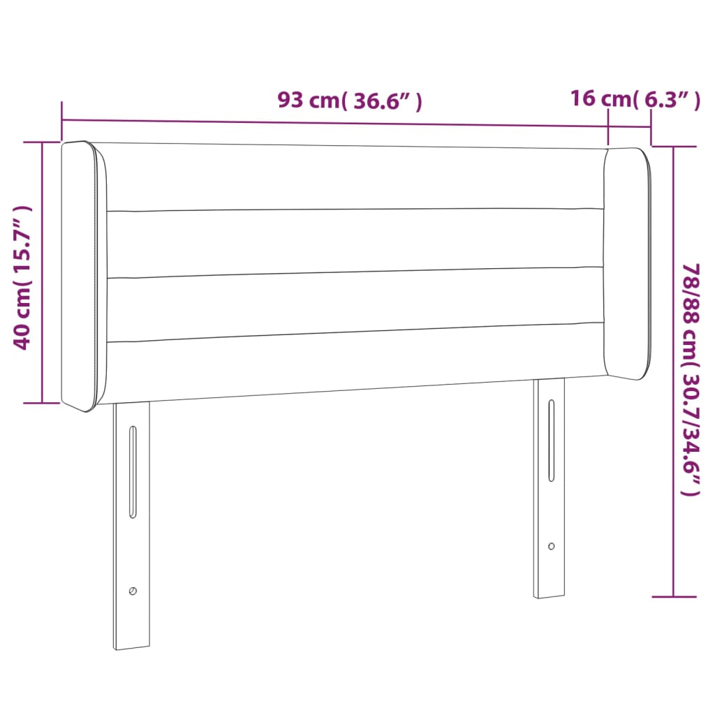 sengegavl med LED-lys 93x16x78/88 cm stof mørkebrun