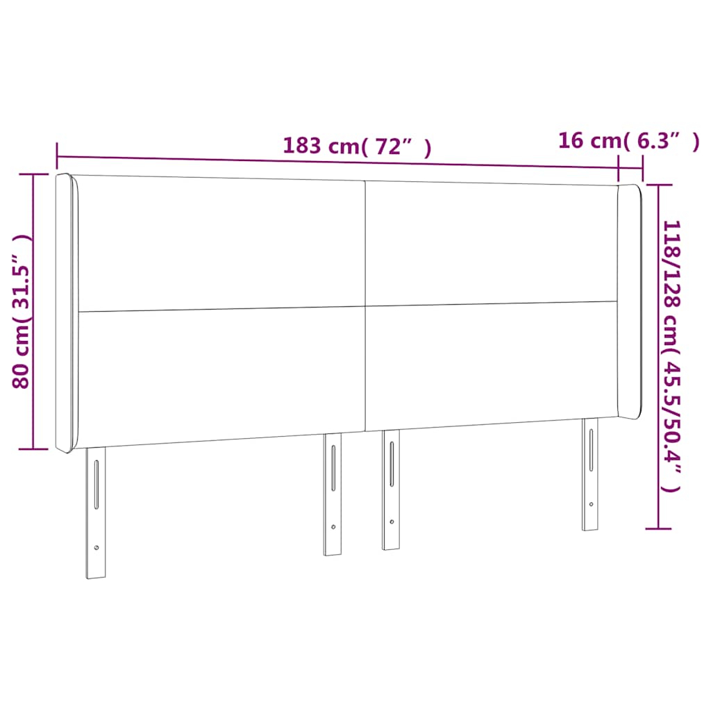 sengegavl med LED-lys 183x16x118/128 cm fløjl mørkeblå