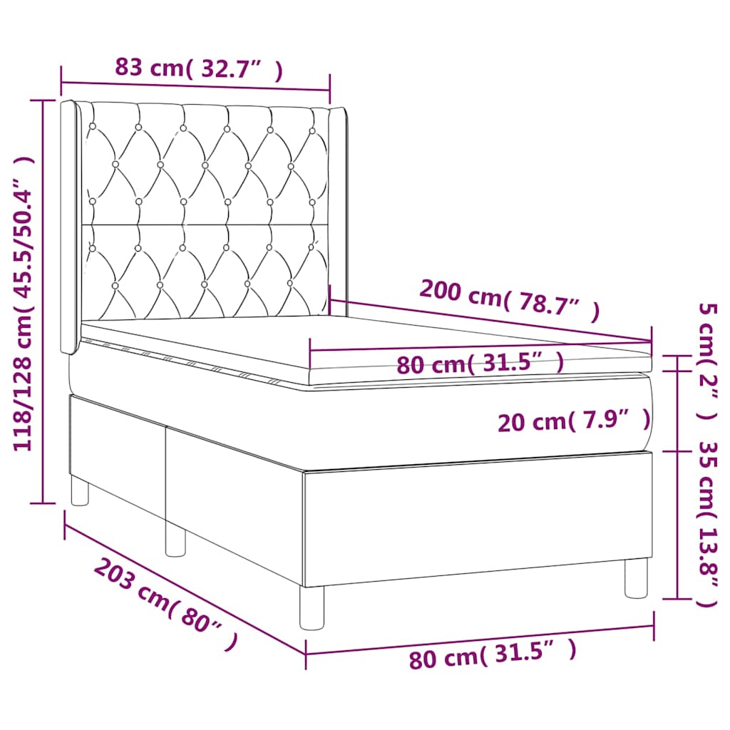 kontinentalseng med madras 80x200 cm stof cremefarvet