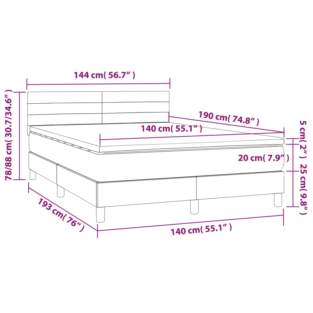 kontinentalseng med madras 140x190 cm stof cremefarvet