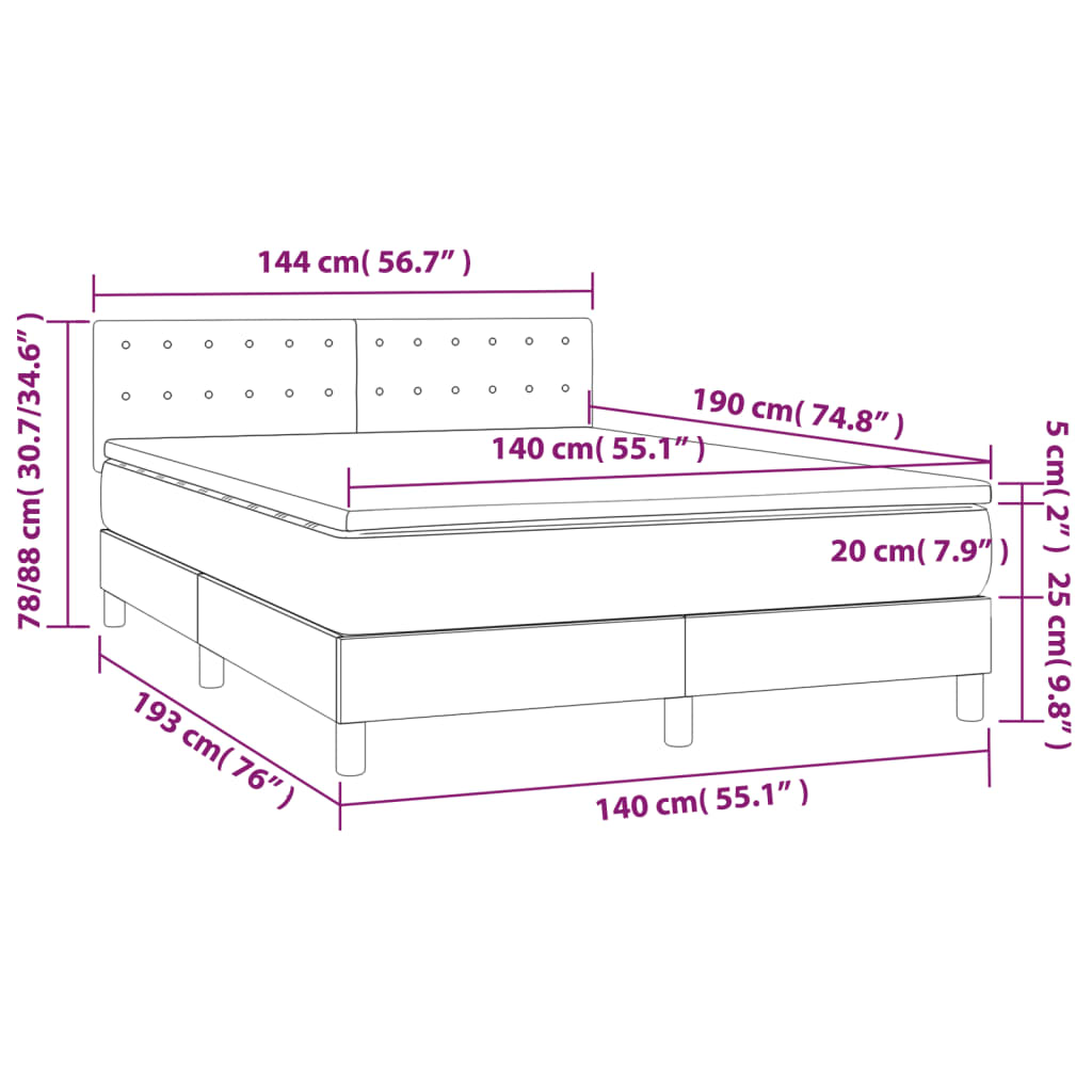 kontinentalseng med madras 140x190 cm stof cremefarvet