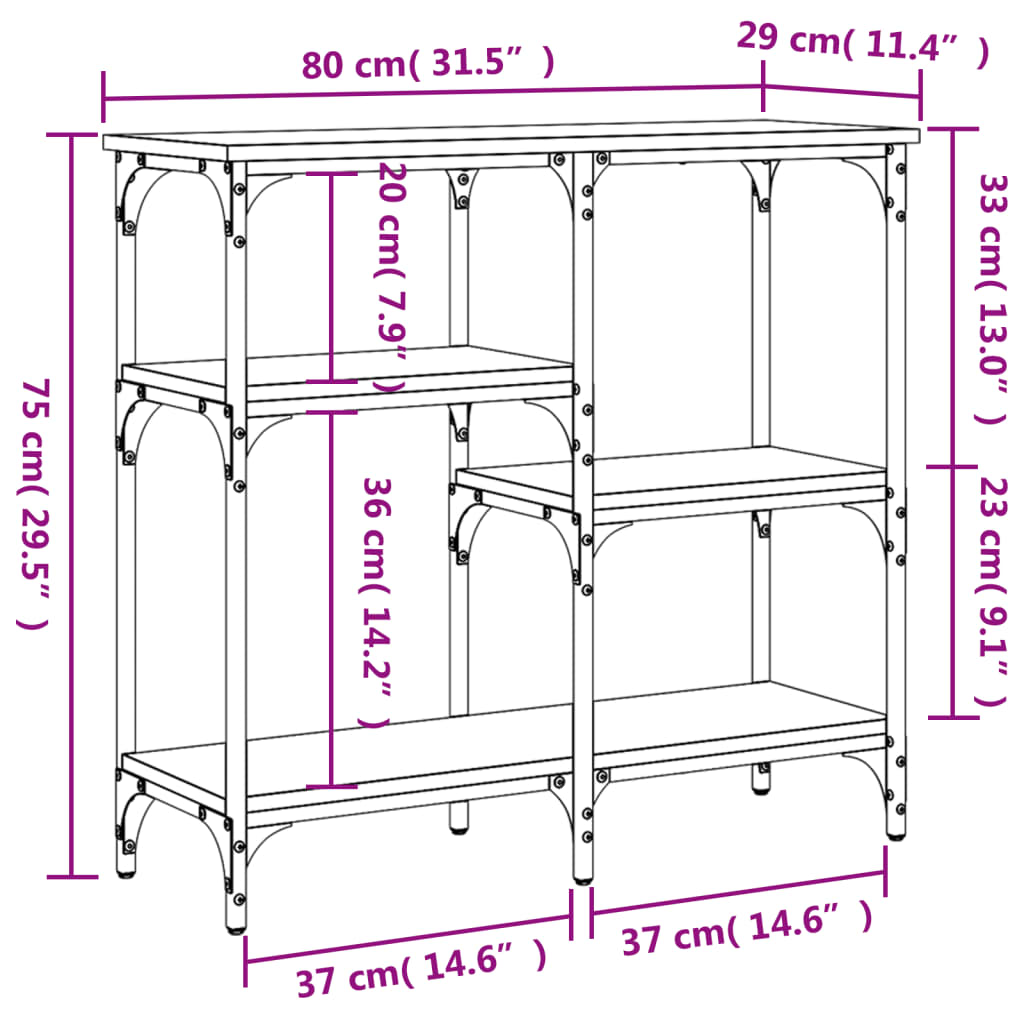 konsolbord 80x29x75 cm konstrueret træ røget egetræsfarve