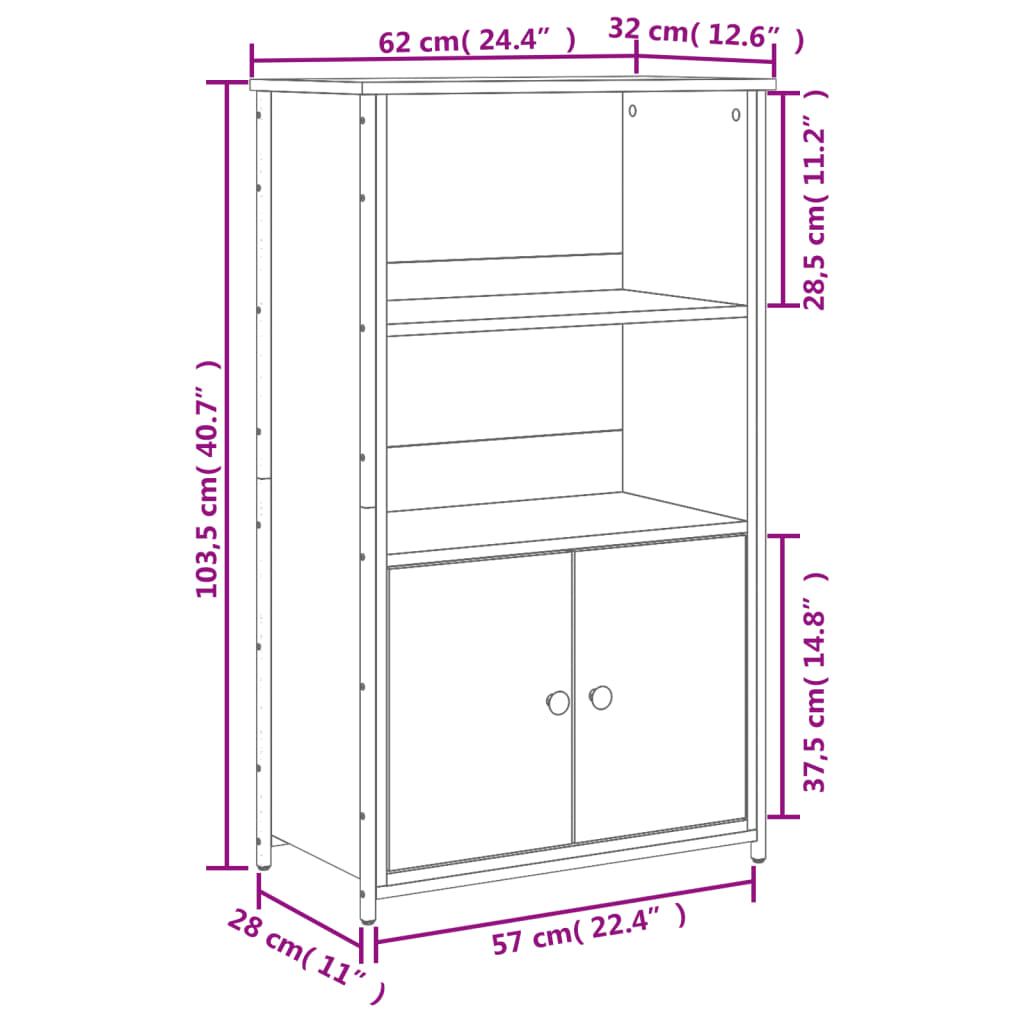skab 62x32x103,5 cm konstrueret træ brun egetræsfarve