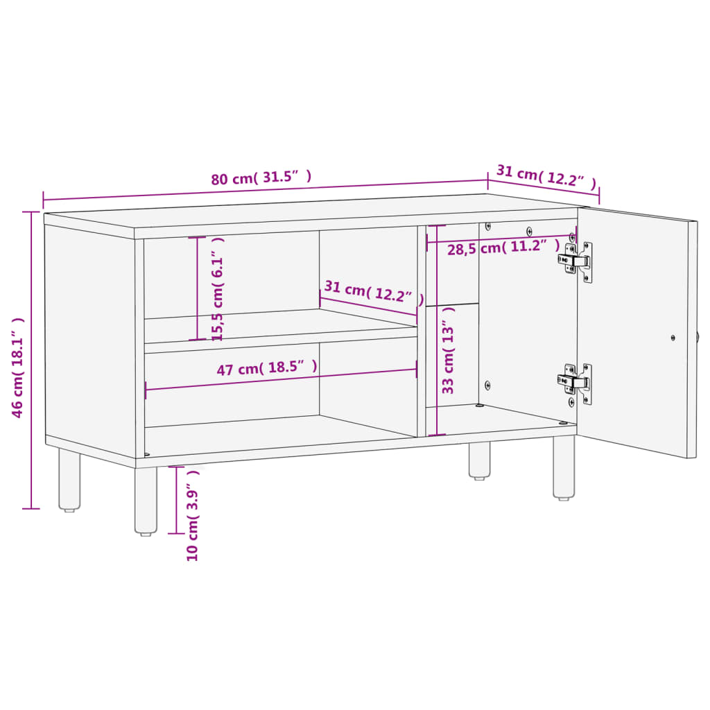 tv-bord 80x31x46 cm massivt mangotræ sort