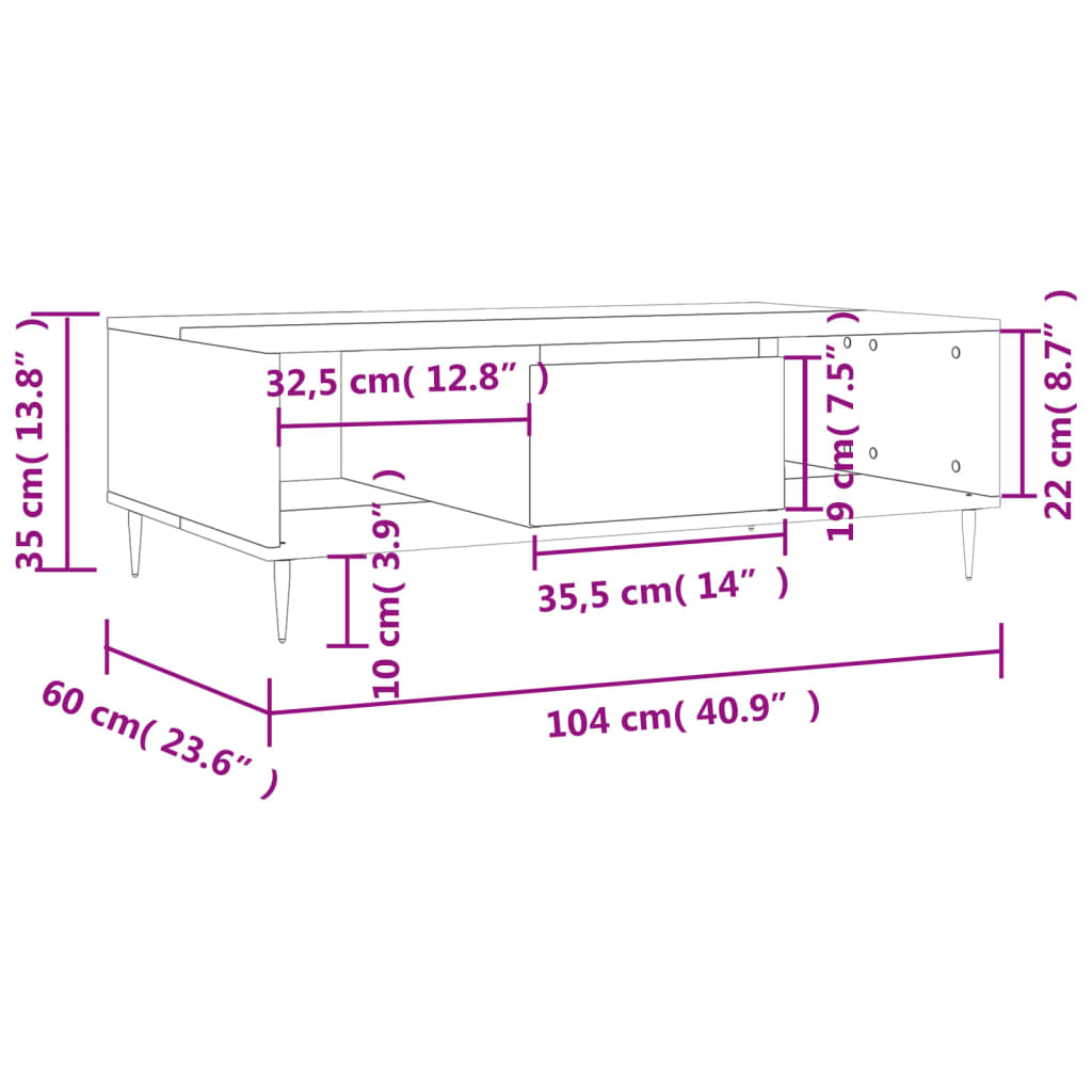 sofabord 104x60x35 cm konstrueret træ røget egetræsfarve