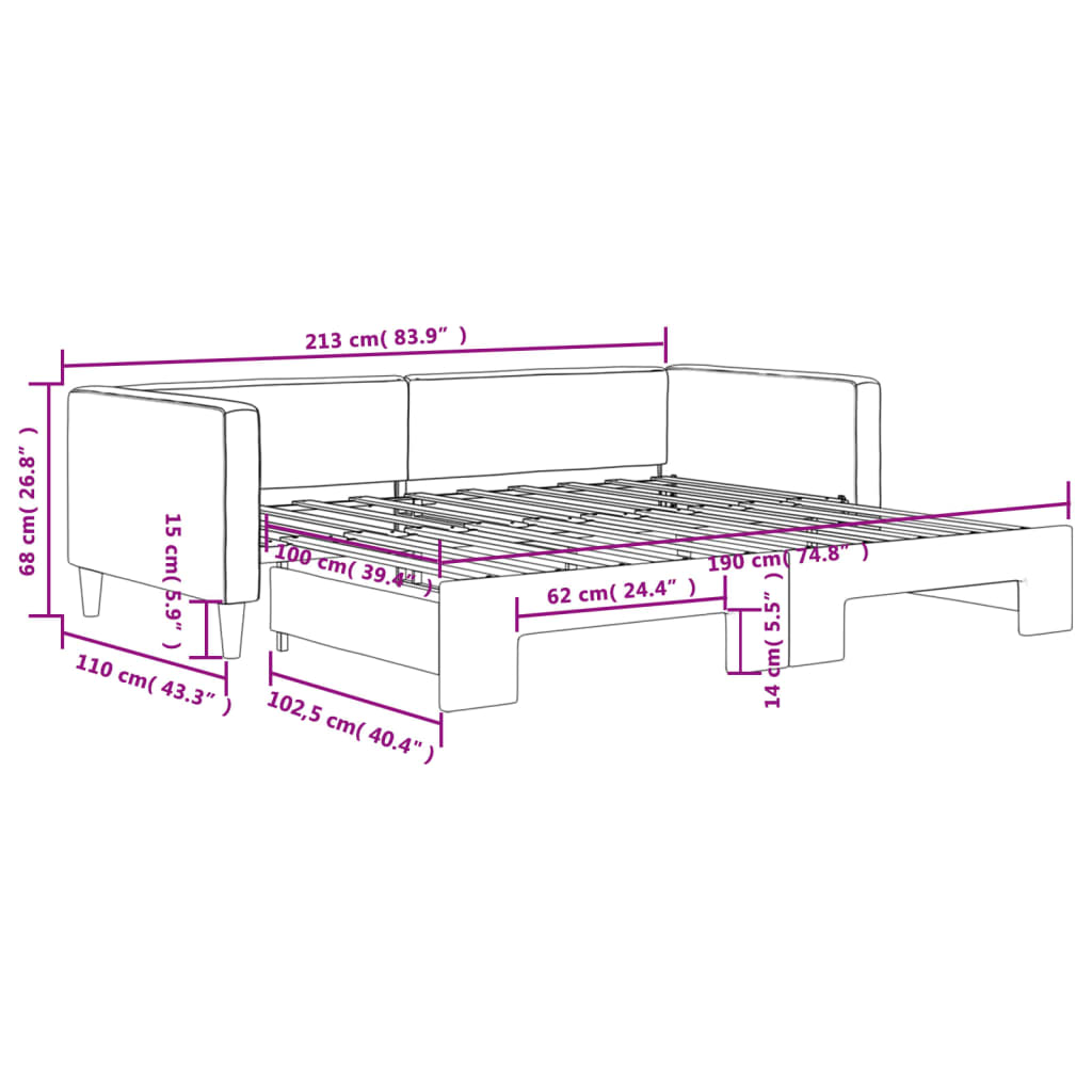 daybed med udtræk 100x190 cm stof mørkegrå