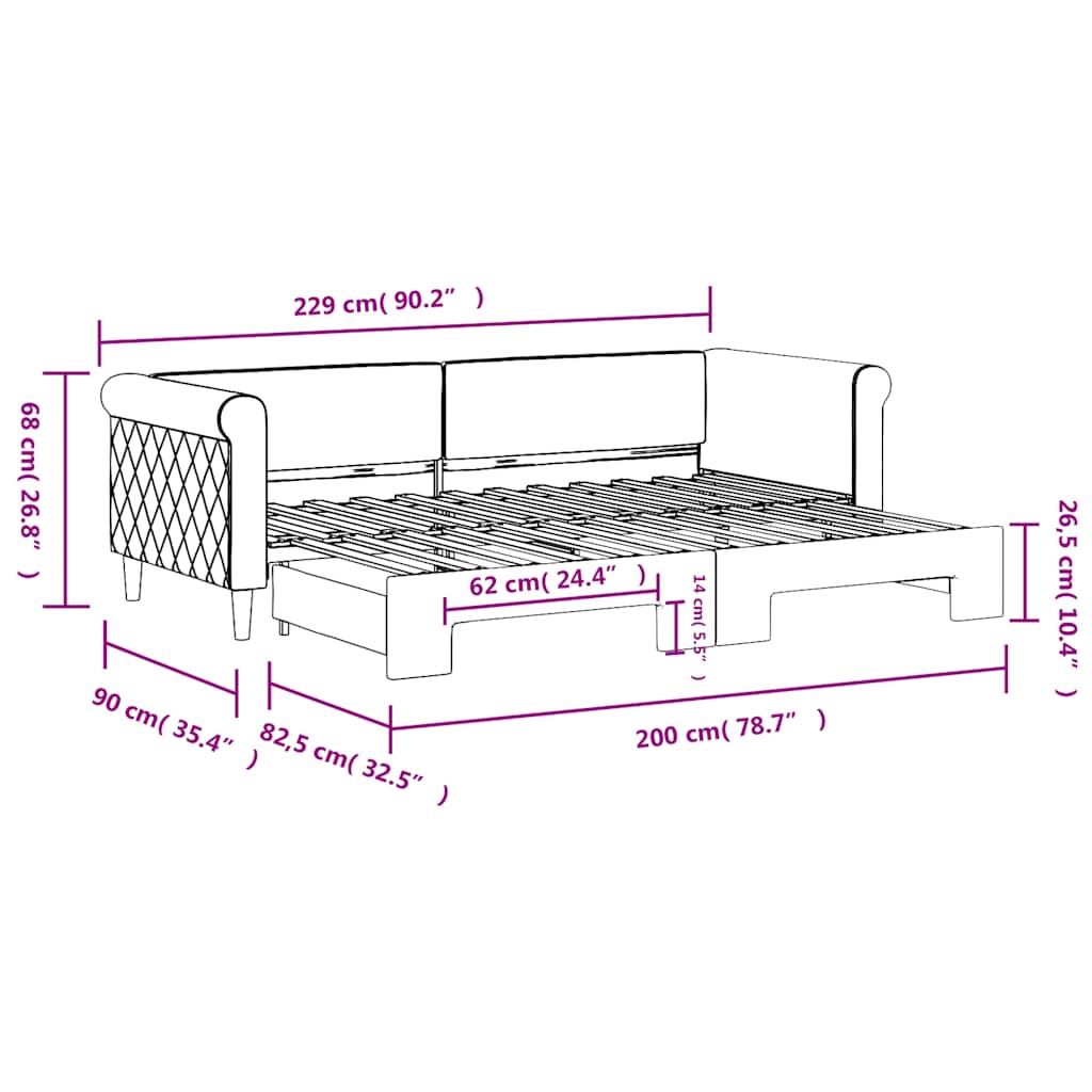 daybed med udtræk 80x200 cm velour blå
