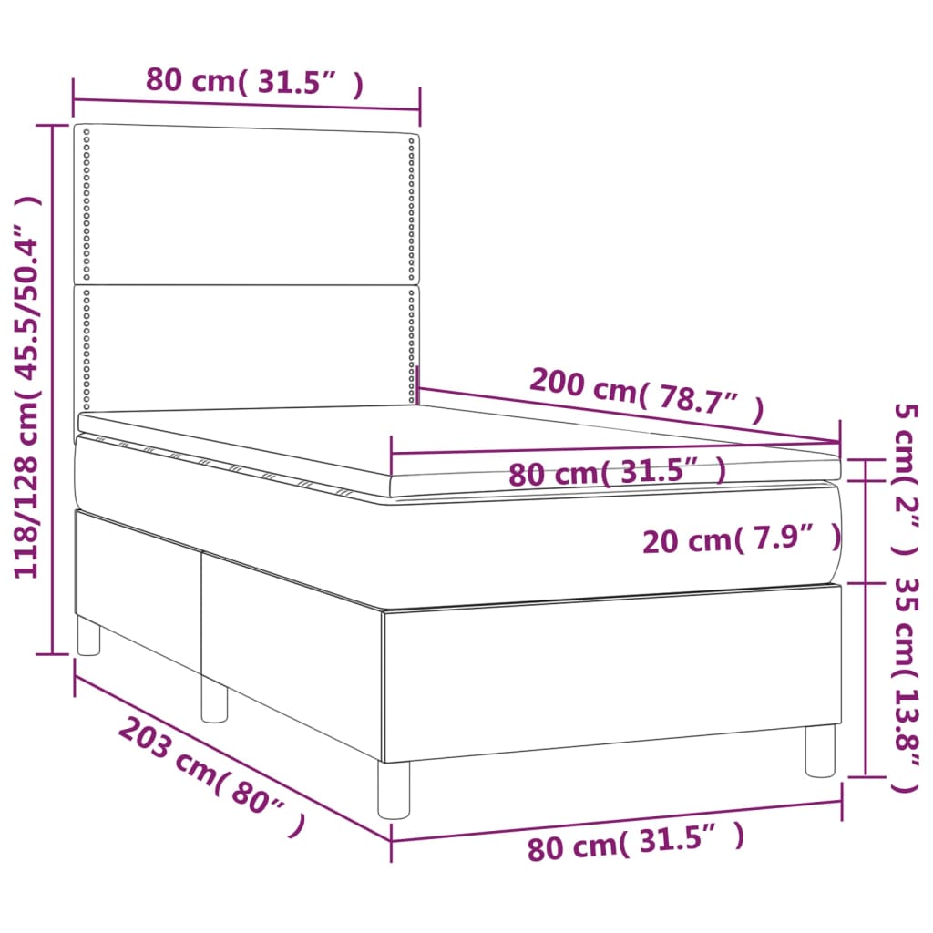 kontinentalseng med madras 80x200 cm stof sort