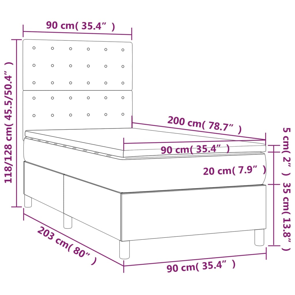 kontinentalseng med madras 90x200 cm stof mørkebrun