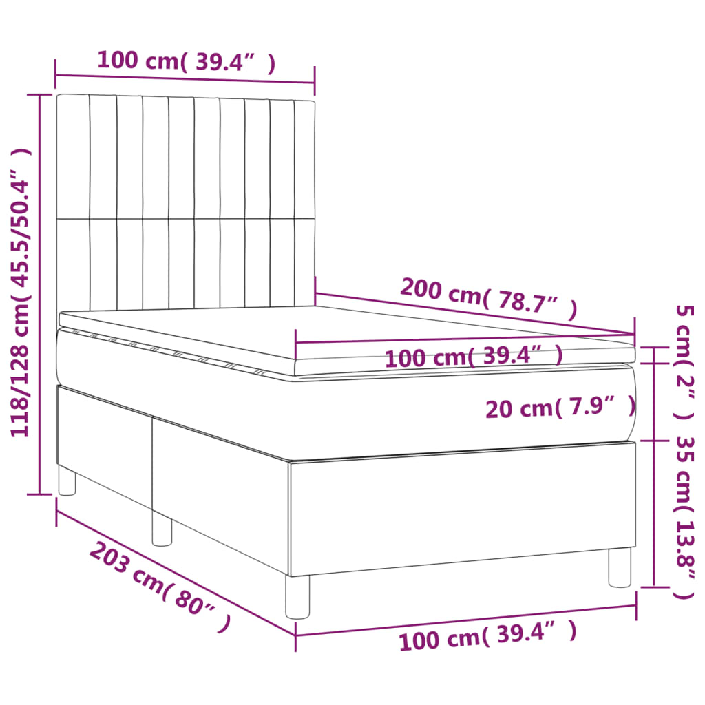 kontinentalseng med madras 100x200 cm stof sort