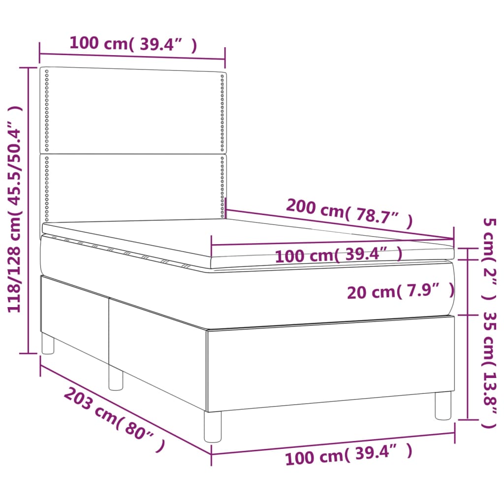 kontinentalseng med madras 100x200 cm kunstlæder grå