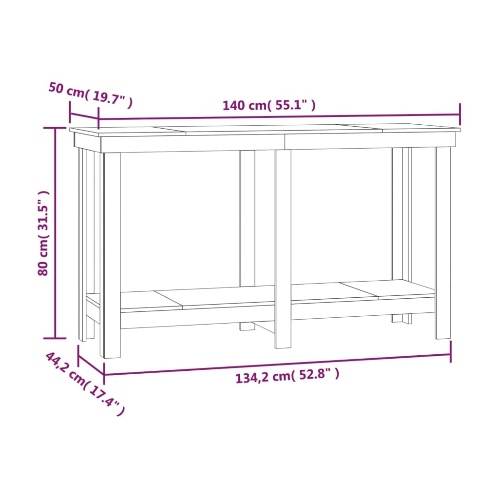 arbejdsbord 140x50x80 cm massivt fyrretræ hvid