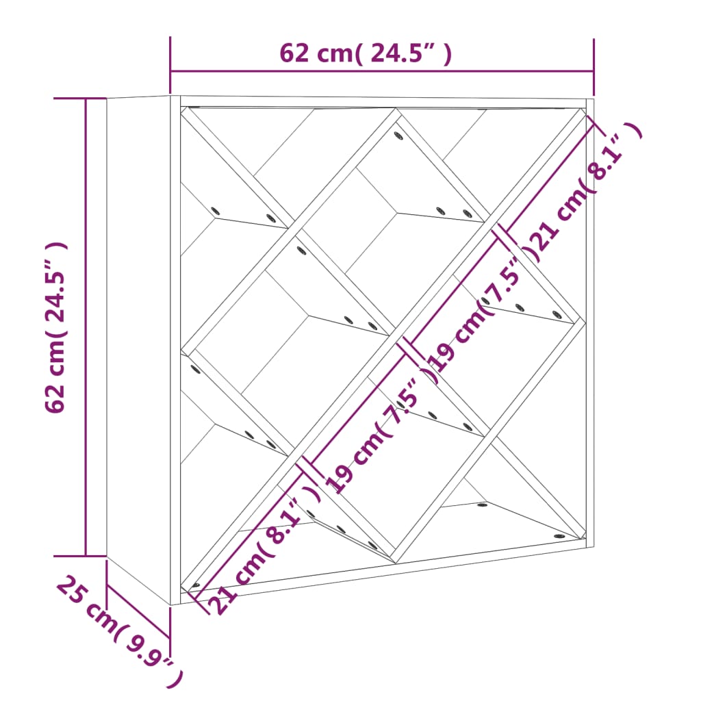 vinreol 62x25x62 cm massivt fyrretræ hvid