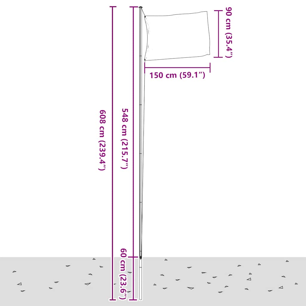Storbritannien flag og flagstang 6,08 m aluminium
