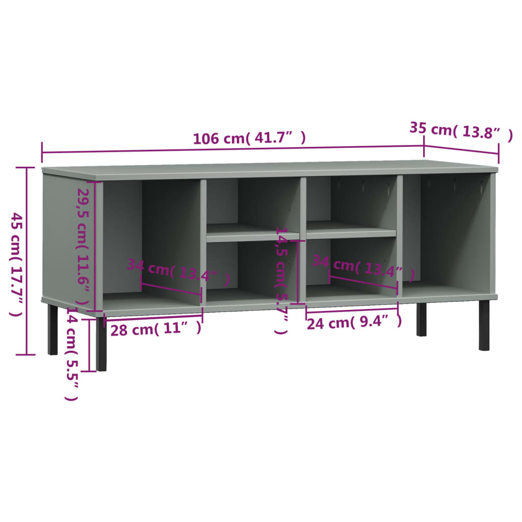 skoreol med metalben OSLO 106x35x45 cm massivt træ grå