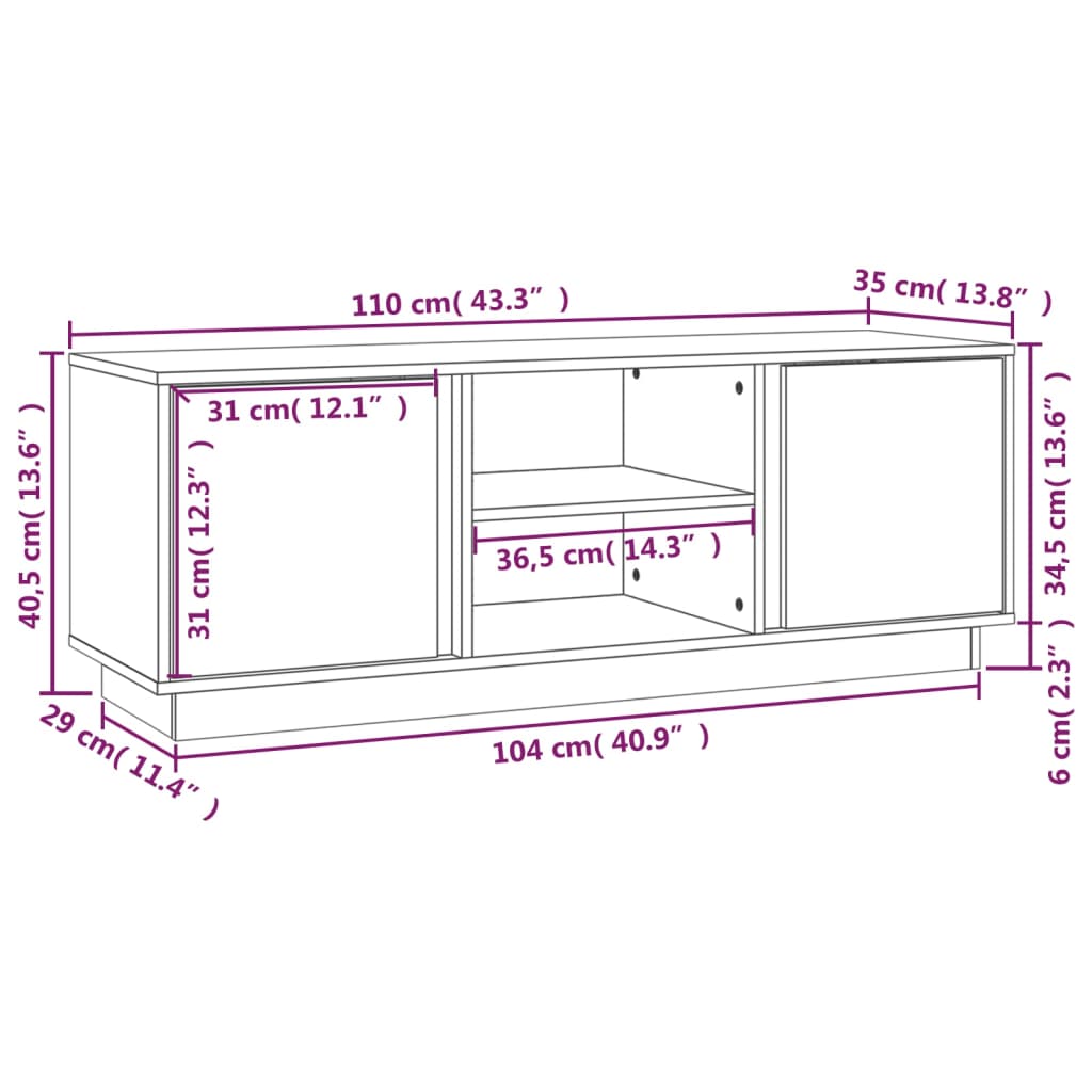 tv-bord 110x35x40,5 cm massivt fyrretræ gyldenbrun