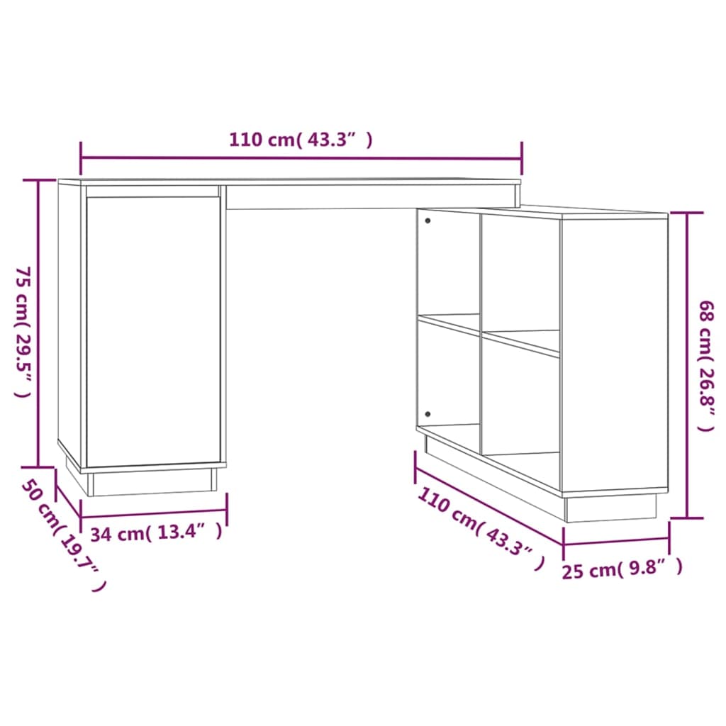 skrivebord 110x50x75 cm massivt fyrretræ grå