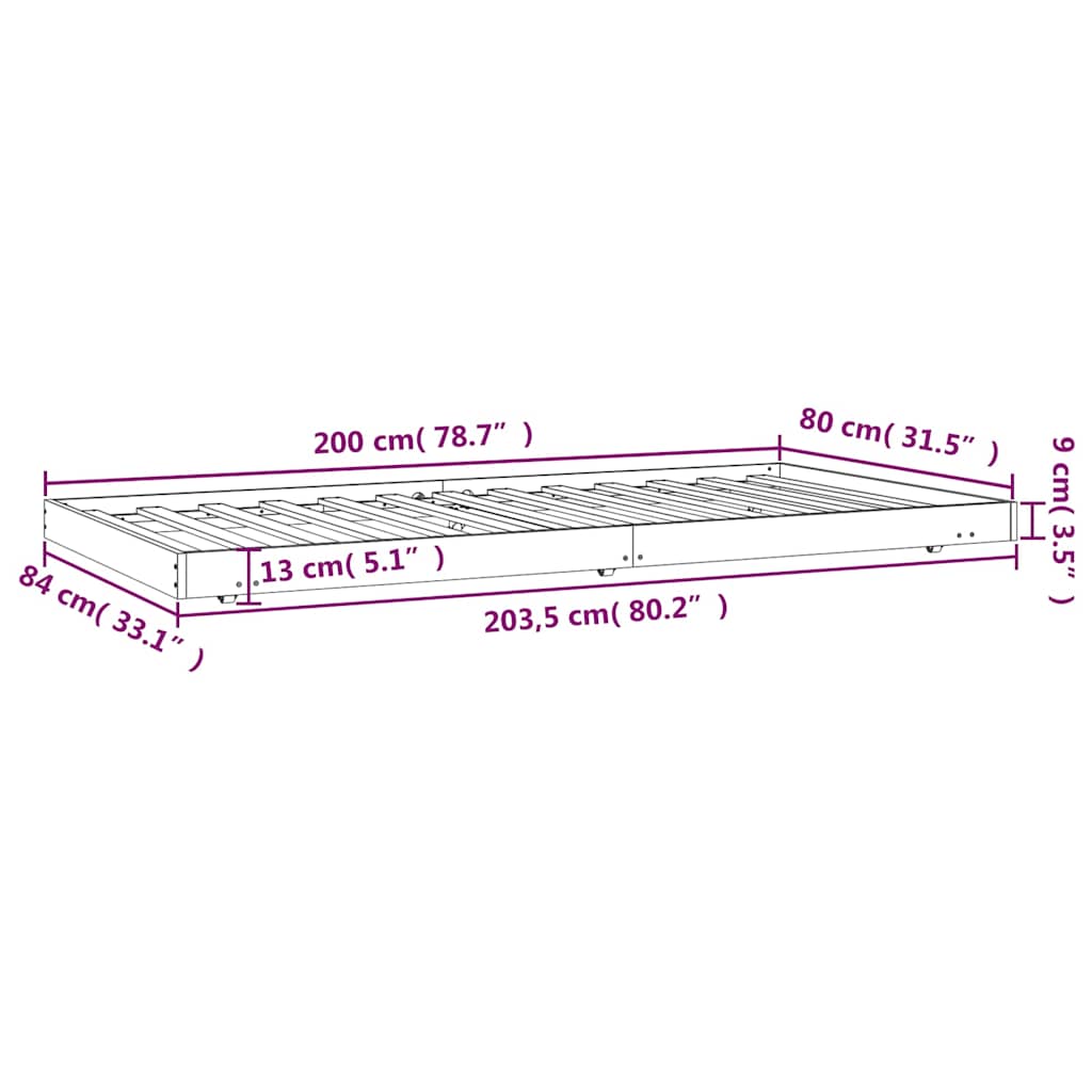 sengestel 80x200 cm massivt fyrretræ gyldenbrun
