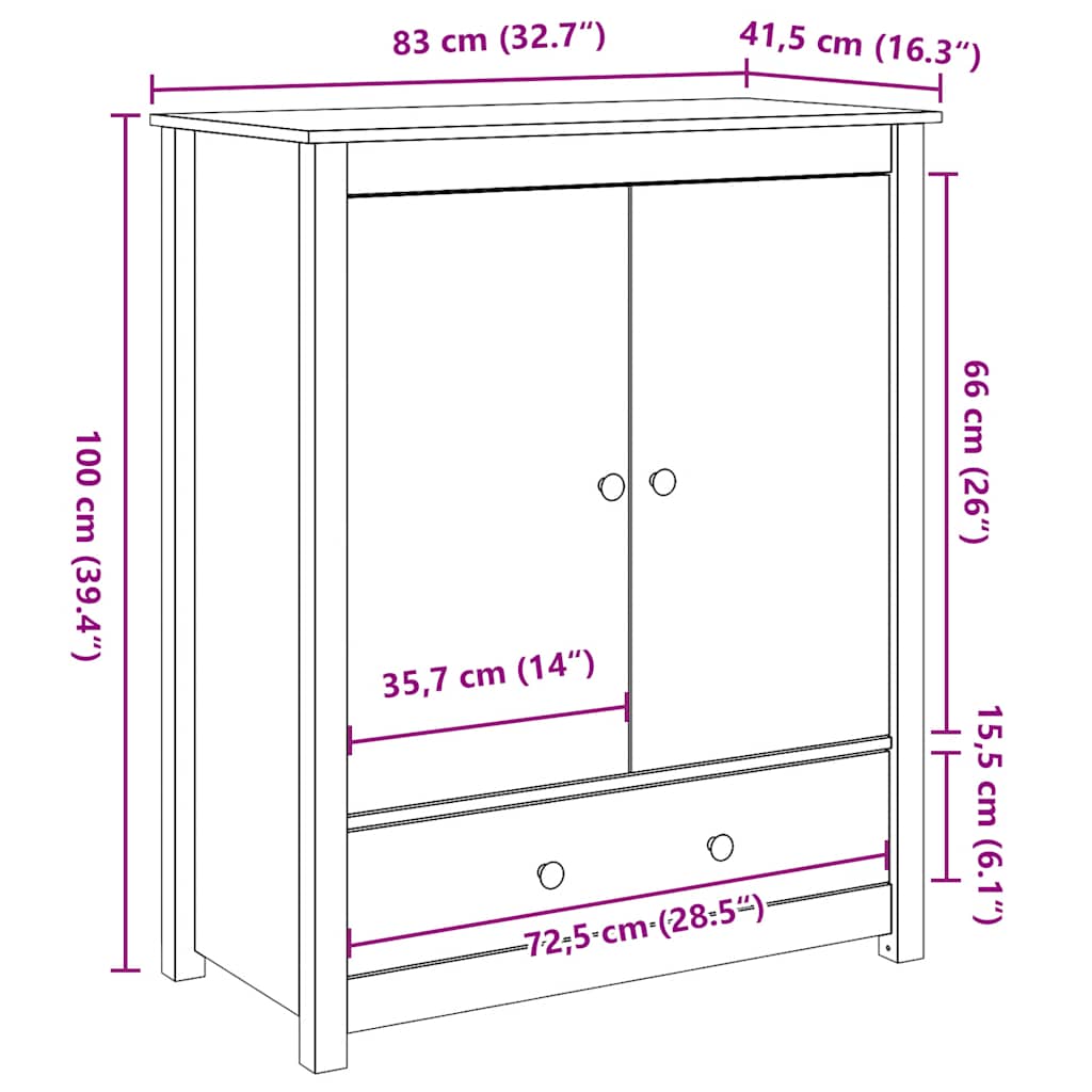 højskab 83x41,5x100 cm massivt fyrretræ grå